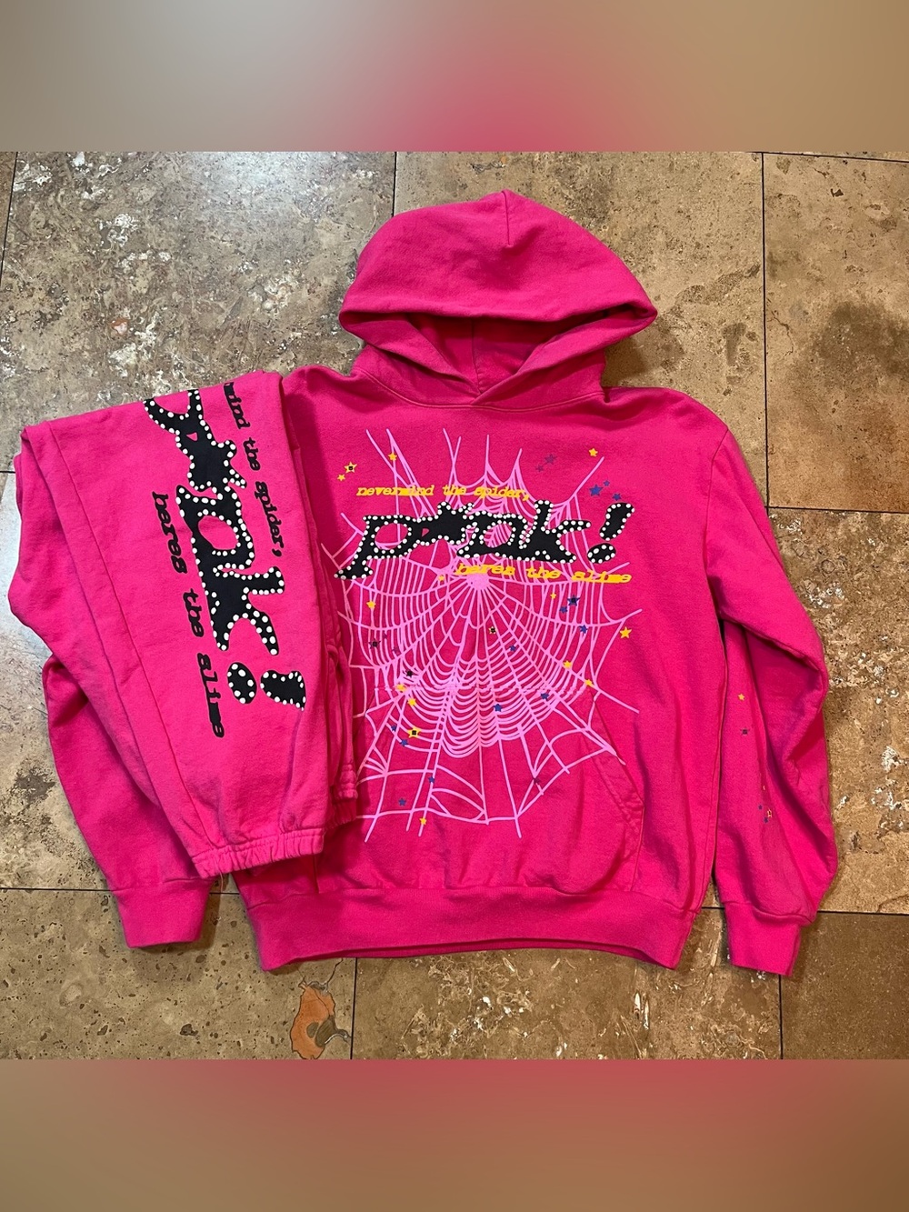 SP5der Spider Worldwide Young Thug P*NK Men’s Hoodie Large And Pants M Set